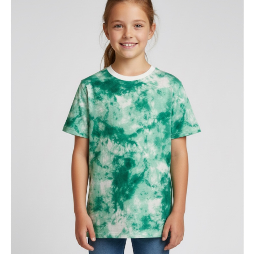AMAZON ESSENTIALS Tye Dye T-shirt, Girls Size L (10), Green White